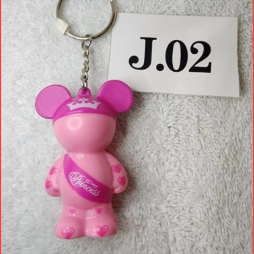 J.002- Disneyland Mickey Mouse pink crown, sash, hearts, key chain bag charm